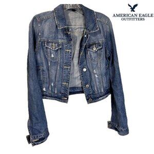 AE‎ Distressed Cropped Denim Jacket for Women Classic Jean Jackets